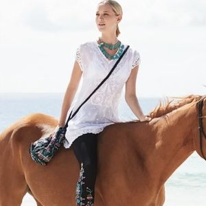 Johnny Was Dani White Lace Embroidered Tunic Top XS